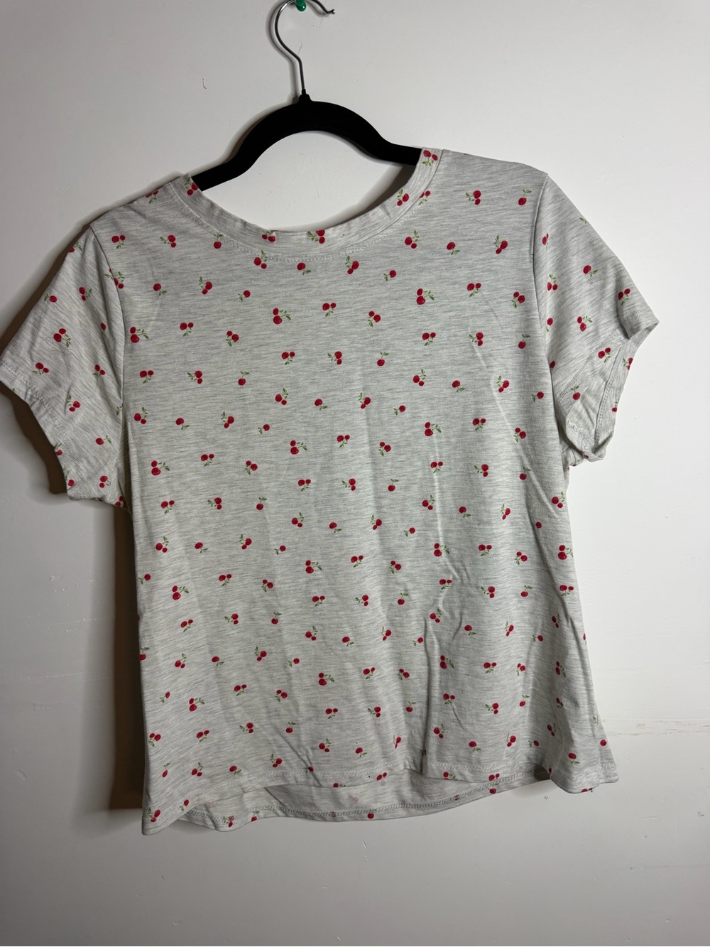 Casual Crewneck Cherry Print Short Sleeve Tee - White/Red